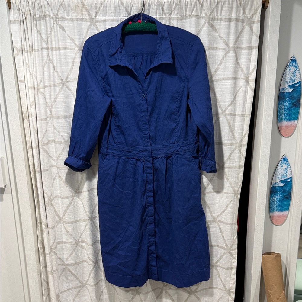 Eileen Fisher medium Button-Front Midi Shirt Dress in Deep Blue